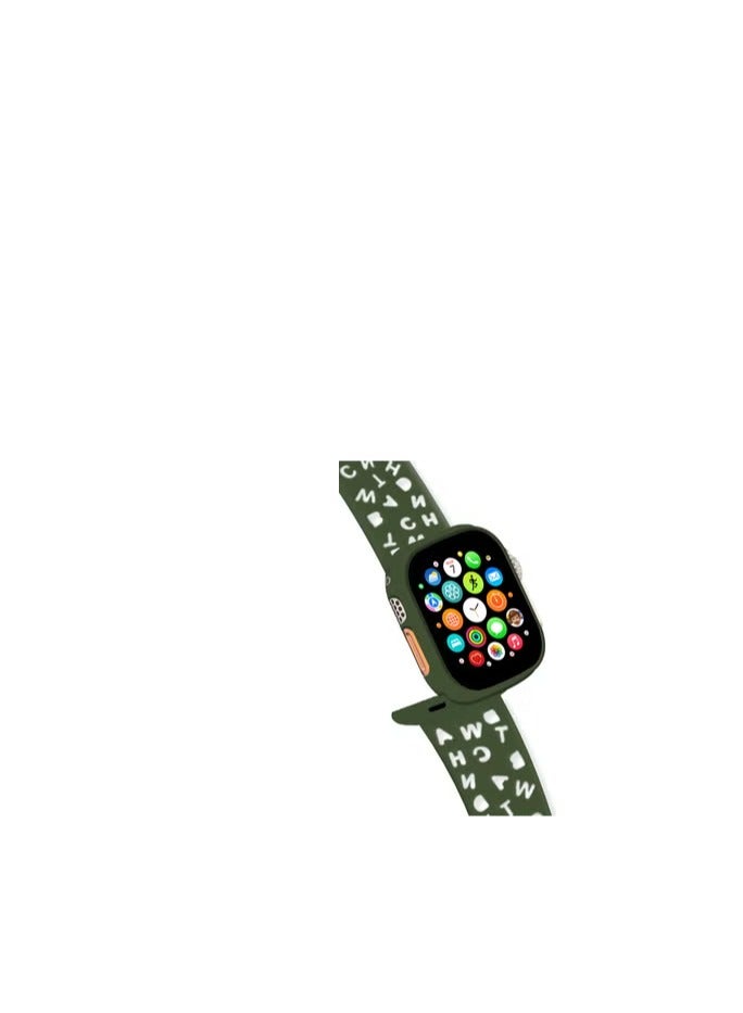 CATANES silicone watch strap 49mm 45mm 44mm 42mm Letter print Strap compatible with Apple Watch Series Ultra2 Ultra SE/8/7/6/5/4/3/2/1 Green - Image 1