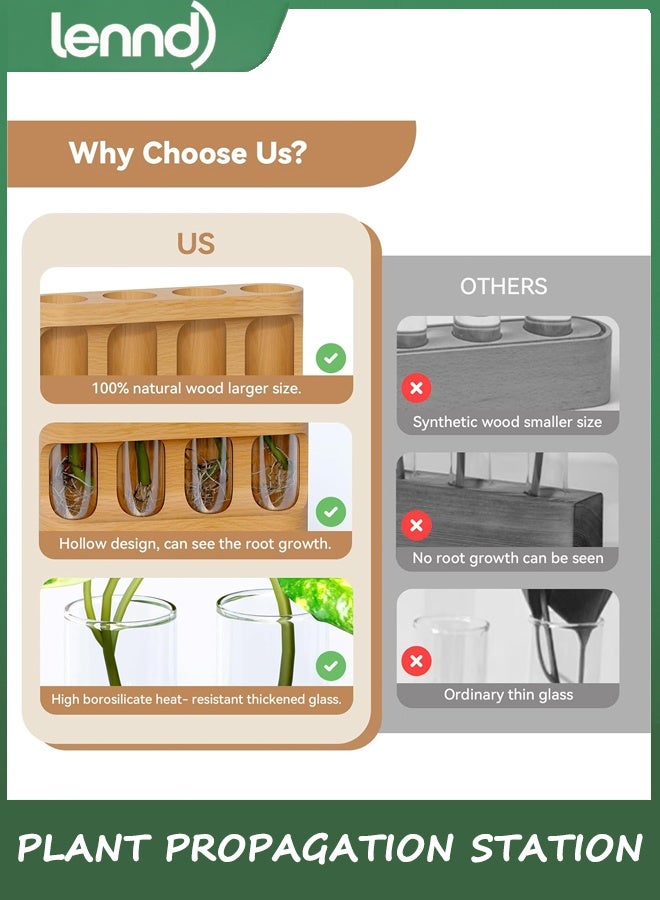 LENND Plant Propagation Station with Wooden Stand, Gardening Gifts for Mom Women Plant Lovers, 3-Level Dimmable LED Light 4 Glass Test Tubes Vases for Hydroponic Plants - Desktop Terrarium for Desk Decor - Image 5