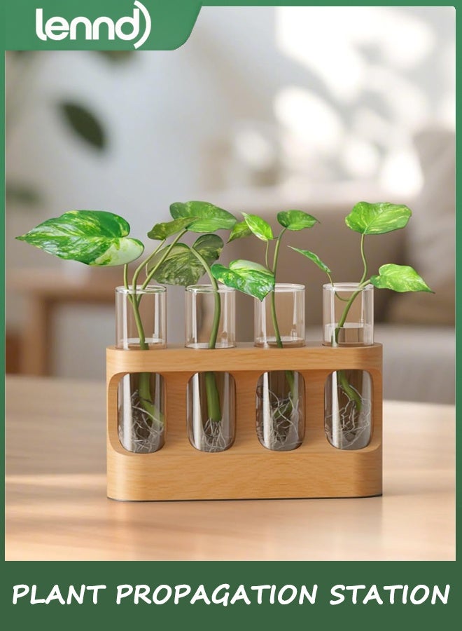 LENND Plant Propagation Station with Wooden Stand, Gardening Gifts for Mom Women Plant Lovers, 3-Level Dimmable LED Light 4 Glass Test Tubes Vases for Hydroponic Plants - Desktop Terrarium for Desk Decor - Image 2