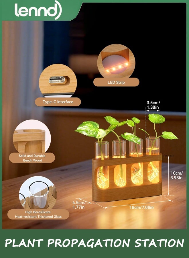 LENND Plant Propagation Station with Wooden Stand, Gardening Gifts for Mom Women Plant Lovers, 3-Level Dimmable LED Light 4 Glass Test Tubes Vases for Hydroponic Plants - Desktop Terrarium for Desk Decor - Image 3