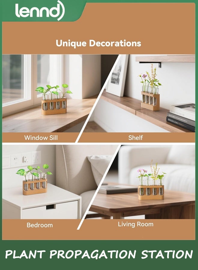 LENND Plant Propagation Station with Wooden Stand, Gardening Gifts for Mom Women Plant Lovers, 3-Level Dimmable LED Light 4 Glass Test Tubes Vases for Hydroponic Plants - Desktop Terrarium for Desk Decor - Image 4