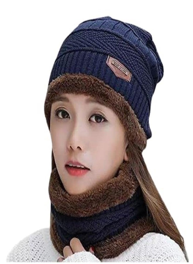 CAPITEUM Standard 2Pcs Men's Winter Warm Knitted Cap with Fleece Scarf Set|Neckwarmer and Wayfarer sunglases (BLUE) - Image 3