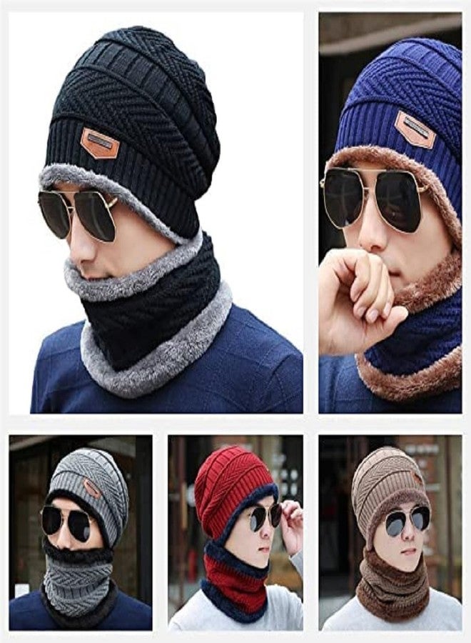 CAPITEUM Standard 2Pcs Men's Winter Warm Knitted Cap with Fleece Scarf Set|Neckwarmer and Wayfarer sunglases (BLUE) - Image 5