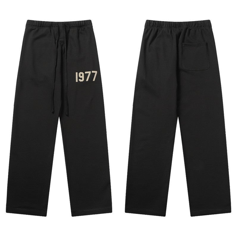 2023 FOG Essentials Casual Pants Unisex Autumn Winter 1977-Iron black flocking printing 