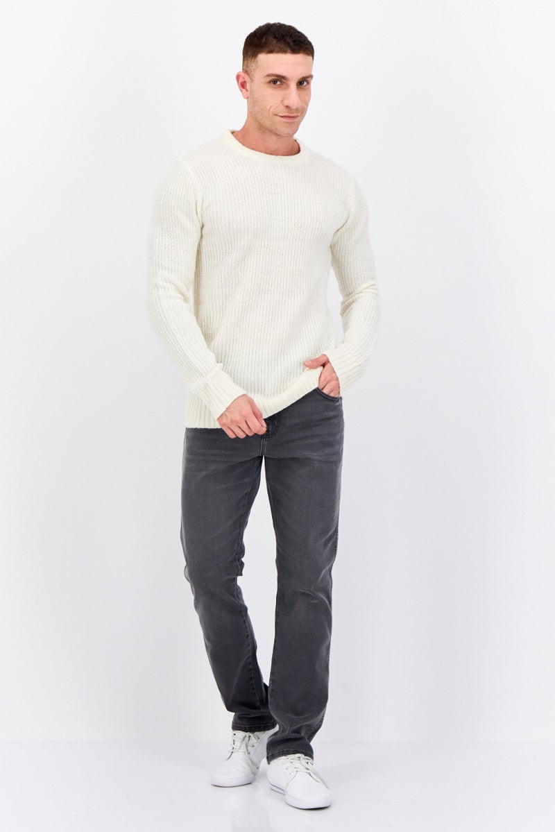 Sorbino Men Round Neck Long Sleeves Textured Sweater, Cream - Image 4