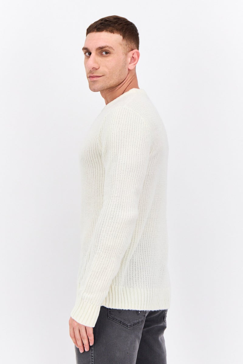 Sorbino Men Round Neck Long Sleeves Textured Sweater, Cream - Image 2