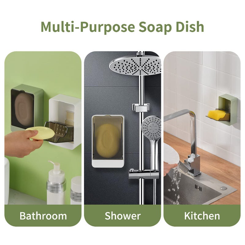 GREATIN Soap Holder Dish Shower, 2 Pack Bar Soap Holder with Drainage, Self Draining Soap Holder, Wall Mounted Soap Box Tray Container for Bathroom, Bathtub Kitchen Sink, No Drilling, 4 Adhesive Include - Image 5