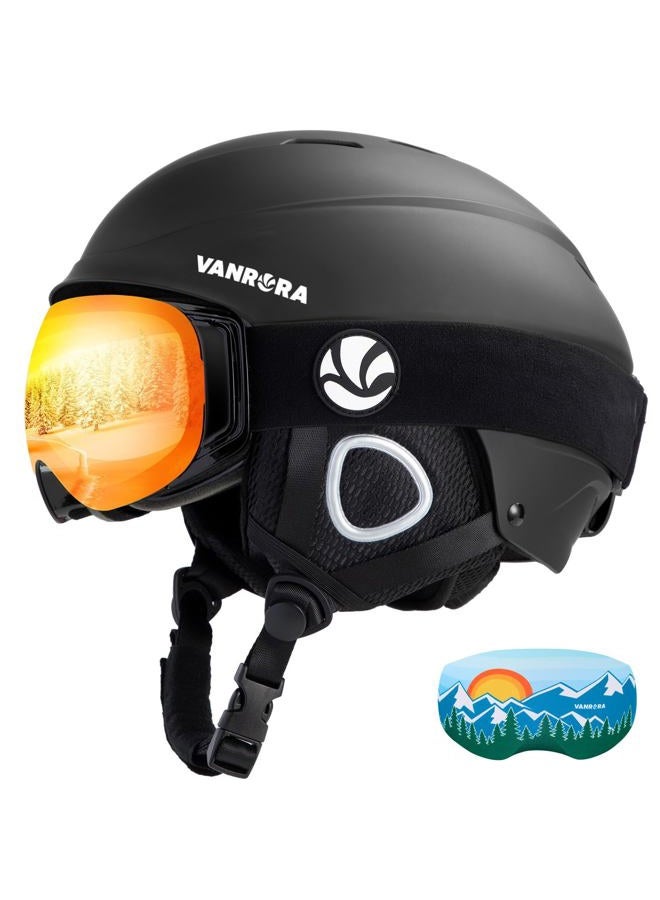 VANRORA Ski Helmet and Goggles Set, Black M/Red Lens - Image 1