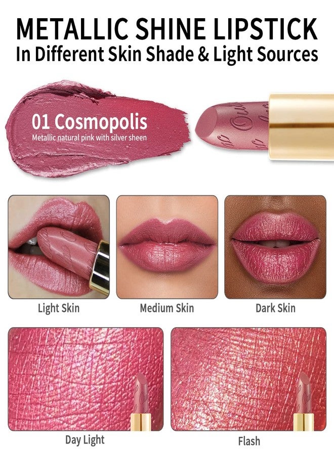 OULAC Pink Metallic Shine Lipstick, Baby Pink Glitter Long Lasting Lipsticks, High Impact Soft and Ultra Hydrating Lip Color,Vegan & Cruelty-Free, Full-Coverage Lip 4.3 g/0.15 oz Cosmopolis(01) - Image 2