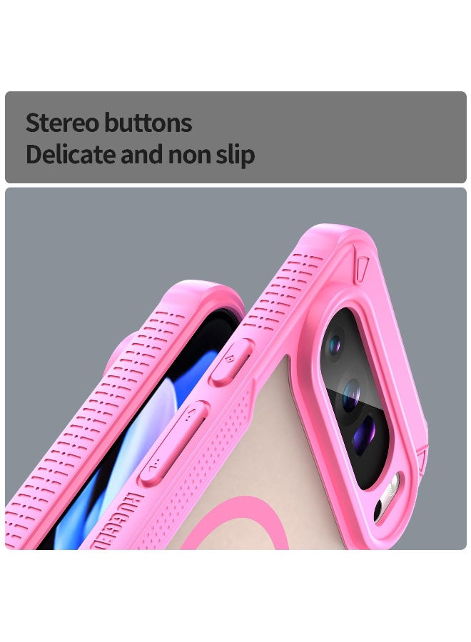 Cover For Pixel 9 Pro XL Armor Glaze MagSafe Magnetic Phone Case Raised edges around the screen and camera lens help prevent scratches - Pink - Image 5