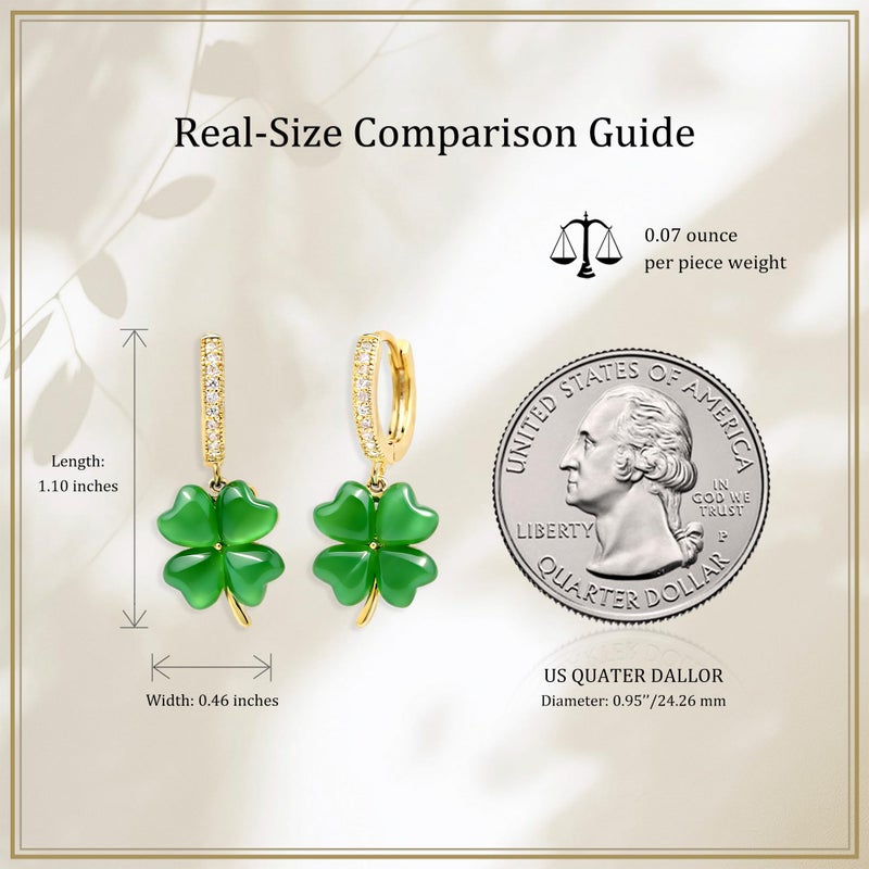 Jean Beau St Patricks Day Green Shamrock Clover Dangle Hoop Earrings for Women, Dainty Gold Plated Lucky Four Leaf Clover Drop Earrings Holiday Outfit Accessories Trendy Jewelry Gift - Image 3