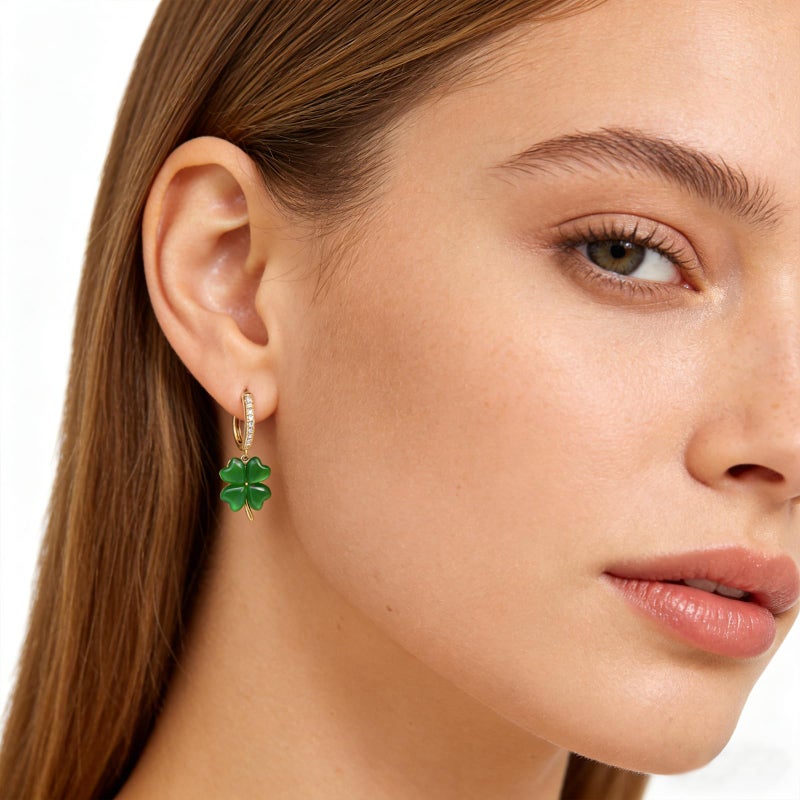 Jean Beau St Patricks Day Green Shamrock Clover Dangle Hoop Earrings for Women, Dainty Gold Plated Lucky Four Leaf Clover Drop Earrings Holiday Outfit Accessories Trendy Jewelry Gift - Image 2