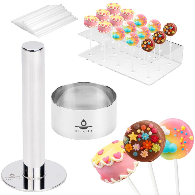 Hilsita Cake Pop Mold Kit 2 Inch Cake Pop Cutter And Pusher with Cake Pop Holder Stand Sticks Stainless Steel Baking Molds for Home Baking Birthday Parties Wedding Desserts - Image 2