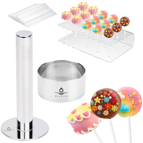 Hilsita Cake Pop Mold Kit 2 Inch Cake Pop Cutter And Pusher with Cake Pop Holder Stand Sticks Stainless Steel Baking Molds for Home Baking Birthday Parties Wedding Desserts - Image 1