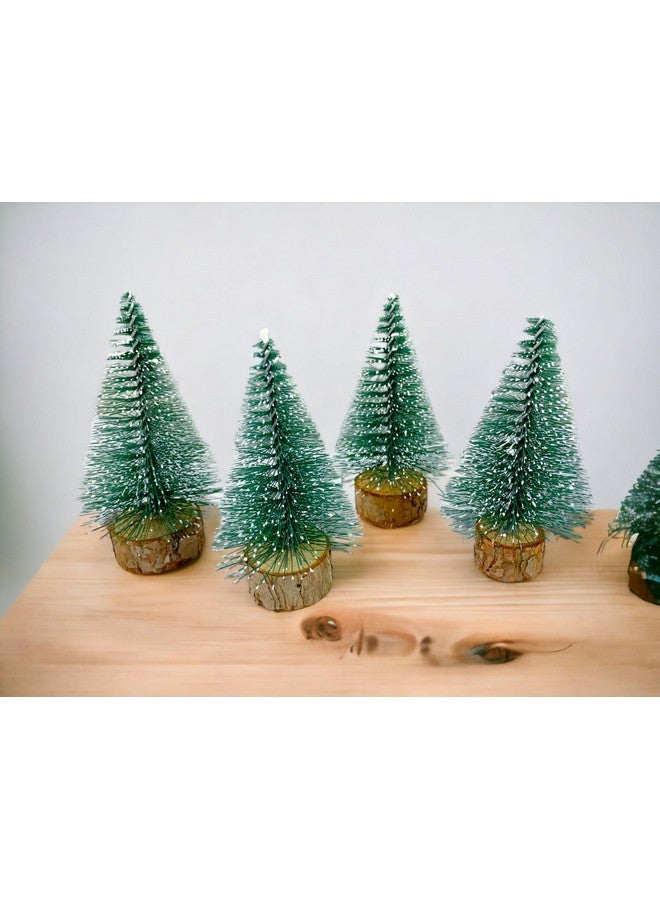 Evisha أشجار عيد الميلاد الصغيرة إيفيشا 4 قطع، شجرة صنوبر عيد الميلاد المجمدة للزينة على الطاولة مع قاعدة خشبية لزينة حفلات عيد الميلاد، قد يختلف اللون. - Image 1