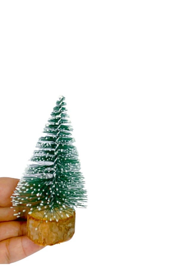 Evisha أشجار عيد الميلاد الصغيرة إيفيشا 4 قطع، شجرة صنوبر عيد الميلاد المجمدة للزينة على الطاولة مع قاعدة خشبية لزينة حفلات عيد الميلاد، قد يختلف اللون. - Image 3