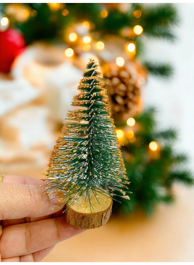 Evisha أشجار عيد الميلاد الصغيرة إيفيشا 4 قطع، شجرة صنوبر عيد الميلاد المجمدة للزينة على الطاولة مع قاعدة خشبية لزينة حفلات عيد الميلاد، قد يختلف اللون. - Image 4