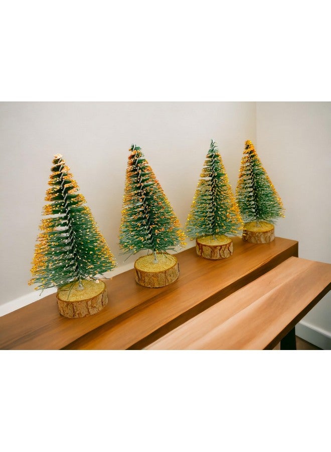 Evisha أشجار عيد الميلاد الصغيرة إيفيشا 4 قطع، شجرة صنوبر عيد الميلاد المجمدة للزينة على الطاولة مع قاعدة خشبية لزينة حفلات عيد الميلاد، قد يختلف اللون. - Image 2