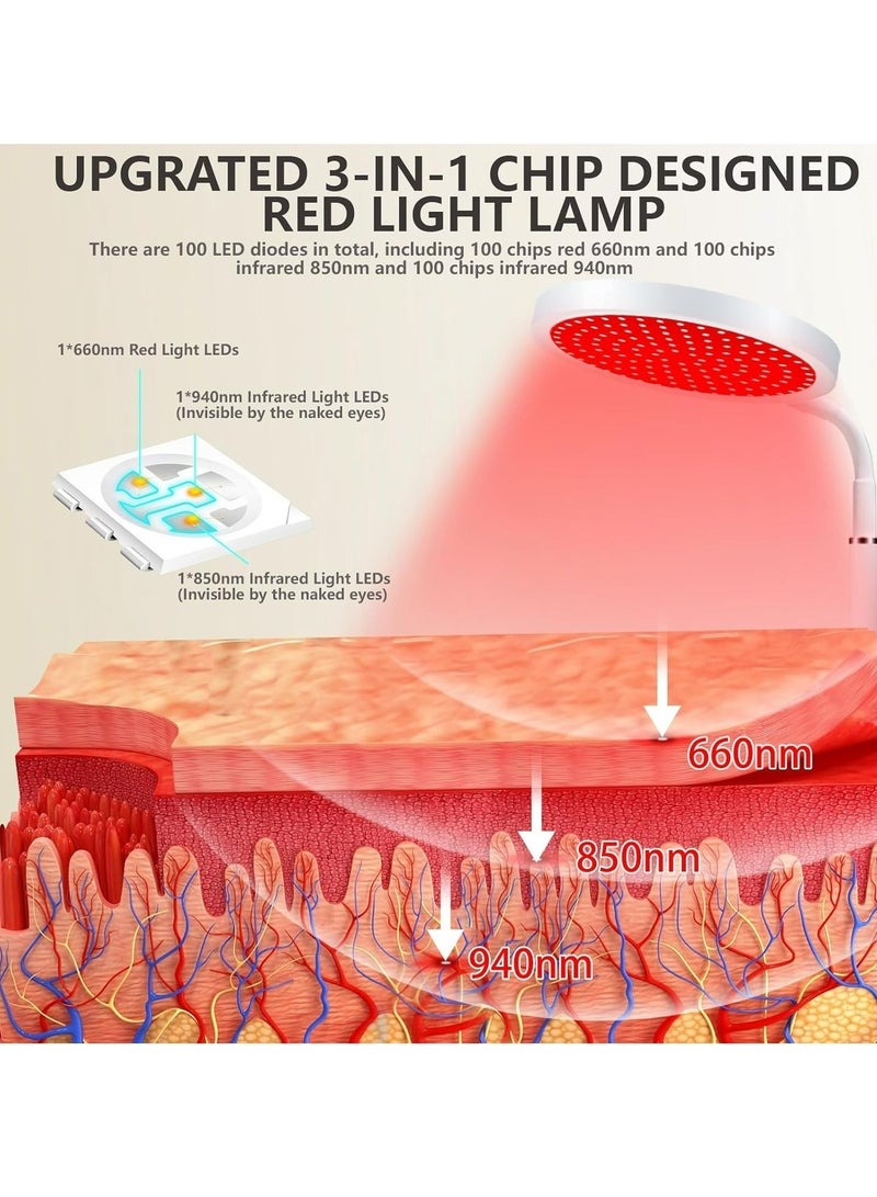 Generic Red Light Lamp for Body at Home,Red Light Therapy for Face, 660nm&850nm Infrared Light Therapy, 3-in-1 Chip Design & Adjustable Gooseneck & 10/20/30 minute Timer,128LEDs Red Light Therapy Lamp for Body - Image 3