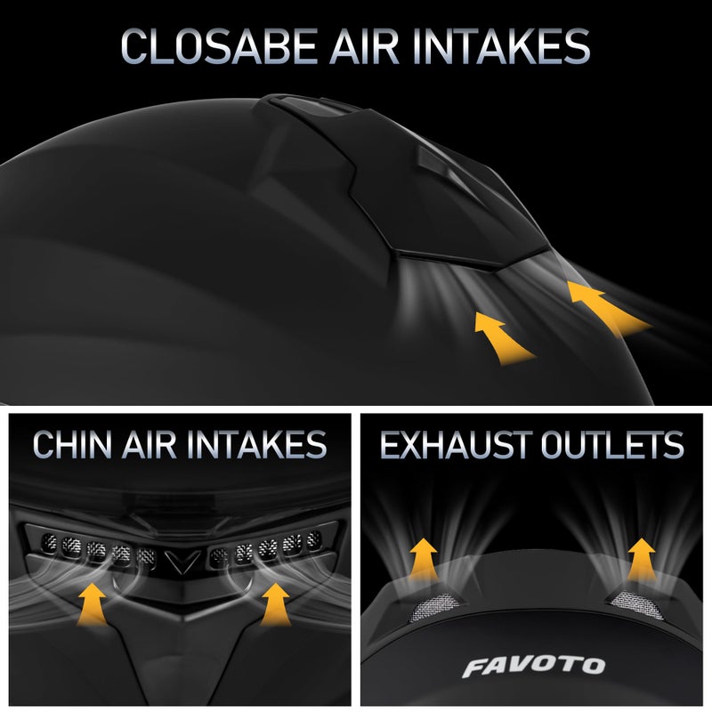 Favoto Motorcycle Full Face Helmet, DOT Approved Matte Black Helmets with Anti-fog Film for Men Women - Image 3