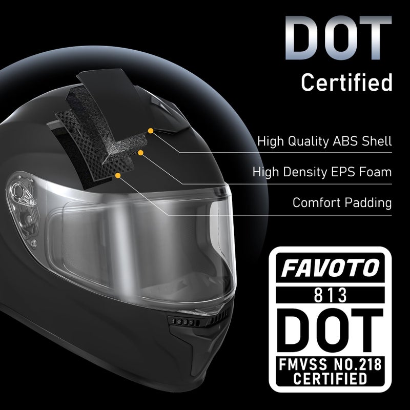 Favoto Motorcycle Full Face Helmet, DOT Approved Matte Black Helmets with Anti-fog Film for Men Women - Image 2