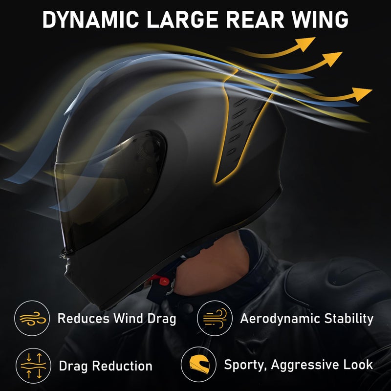 Favoto Motorcycle Full Face Helmet, DOT Approved Matte Black Helmets with Anti-fog Film for Men Women - Image 4