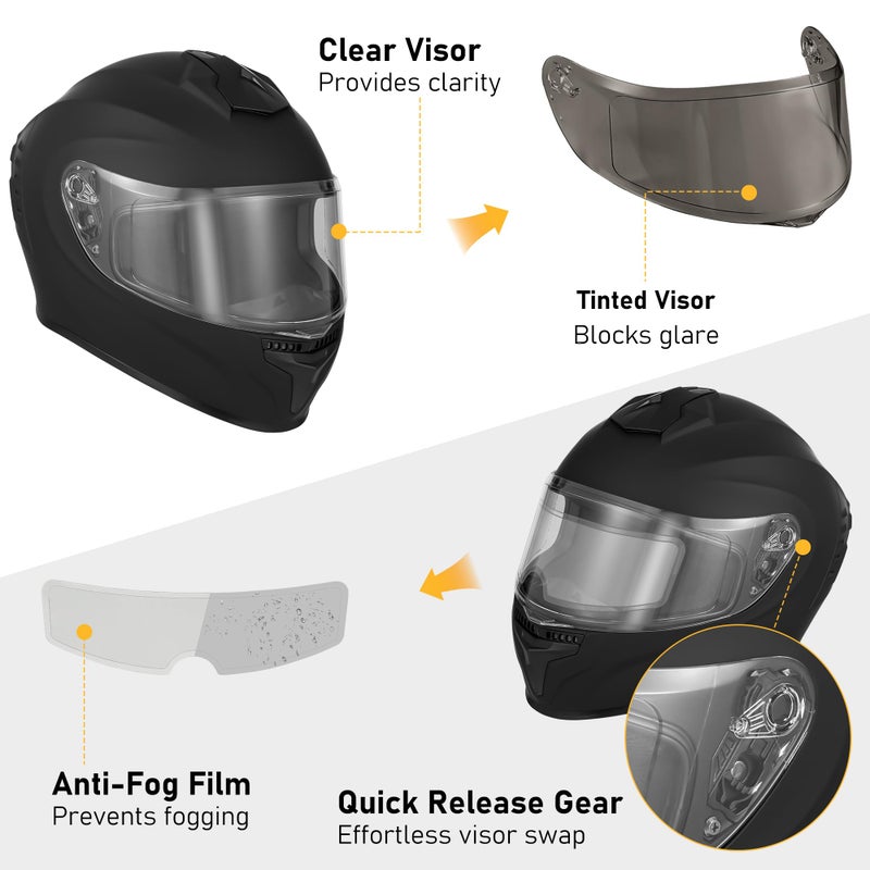Favoto Motorcycle Full Face Helmet, DOT Approved Matte Black Helmets with Anti-fog Film for Men Women - Image 5