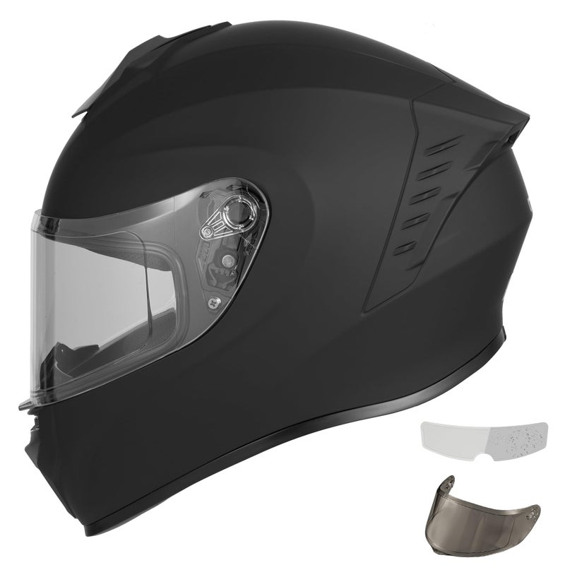 Favoto Motorcycle Full Face Helmet, DOT Approved Matte Black Helmets with Anti-fog Film for Men Women - Image 1