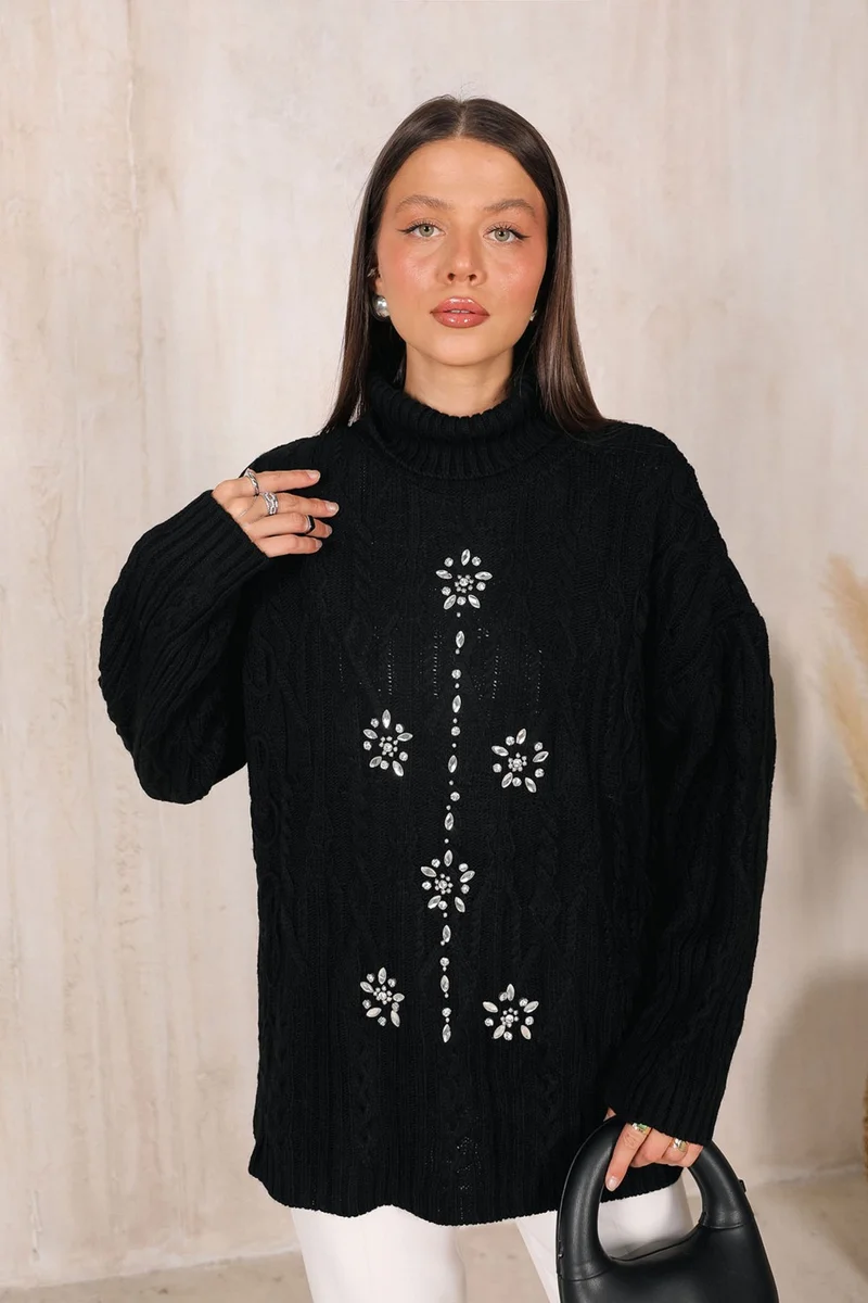 Melike Tatar Black Stone Knitted Sweater 32-7003