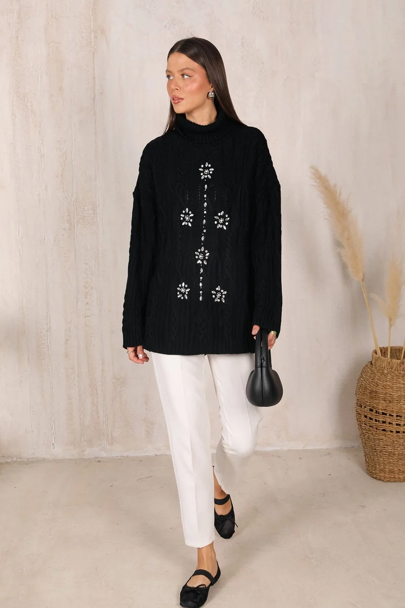 Melike Tatar Black Stone Knitted Sweater 32-7003