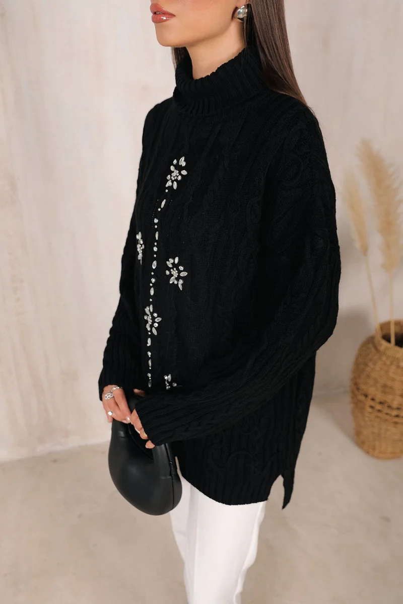 Melike Tatar Black Stone Knitted Sweater 32-7003