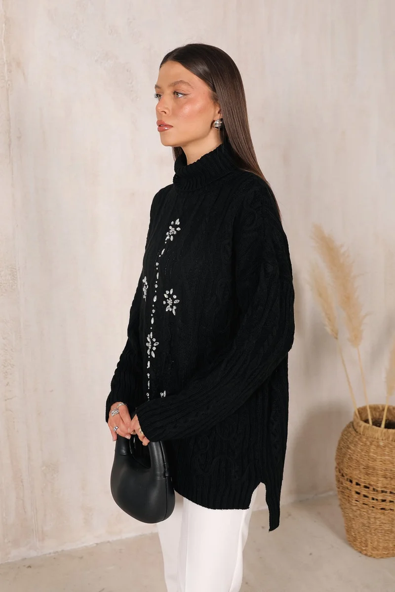 Melike Tatar Black Stone Knitted Sweater 32-7003