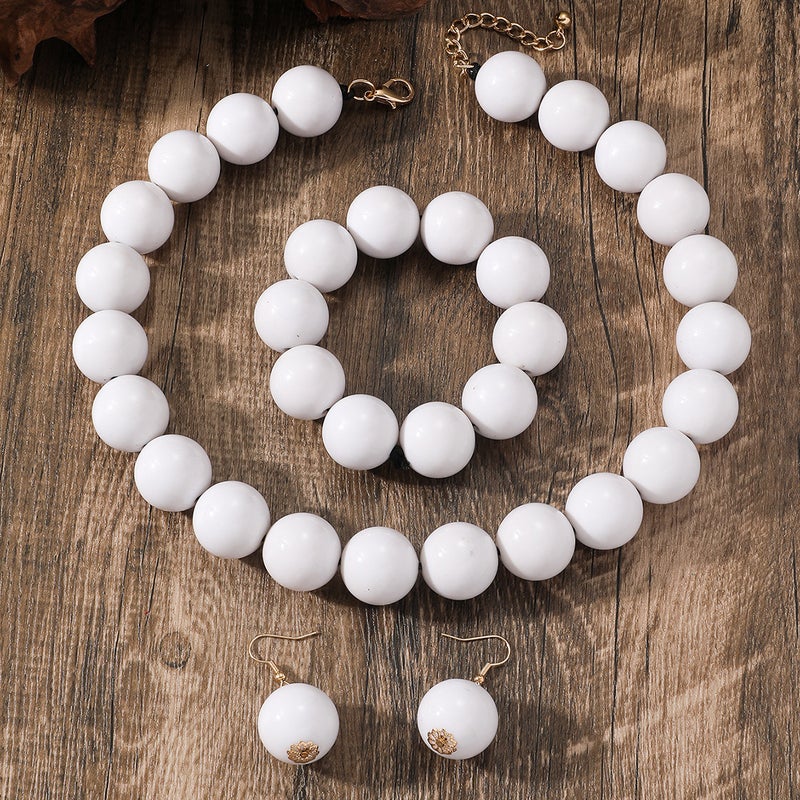 European and American personality exaggerated design round beads handmade beaded necklace niche vintage necklace suit three-piece set Type e (200g) three-piece beaded necklace set
