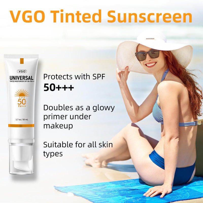 VGO Tinted Sunscreen for Face SPF 50, Hydrating Sun Essence Leaves No Sticky Feeling Travel Size Sunscreen Against UVA and UVB Rays 50ml / 1.7oz - Image 2