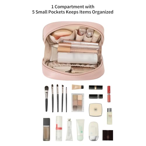 RIGHT AWAY Small Makeup Bag for Purse,Travel Cosmetic Bag Organizer for Women,Cute Make Up Pouch Waterproof Toiletry Bag with Zipper,Portable Makeup Case Skincare Bag for Travel Accessories(Pink) - Image 3