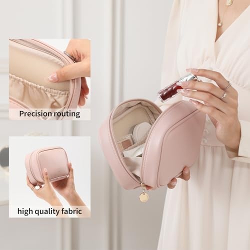 RIGHT AWAY Small Makeup Bag for Purse,Travel Cosmetic Bag Organizer for Women,Cute Make Up Pouch Waterproof Toiletry Bag with Zipper,Portable Makeup Case Skincare Bag for Travel Accessories(Pink) - Image 4