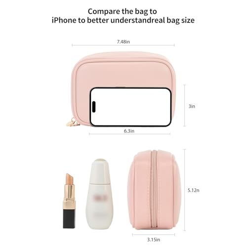 RIGHT AWAY Small Makeup Bag for Purse,Travel Cosmetic Bag Organizer for Women,Cute Make Up Pouch Waterproof Toiletry Bag with Zipper,Portable Makeup Case Skincare Bag for Travel Accessories(Pink) - Image 2