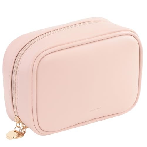 RIGHT AWAY Small Makeup Bag for Purse,Travel Cosmetic Bag Organizer for Women,Cute Make Up Pouch Waterproof Toiletry Bag with Zipper,Portable Makeup Case Skincare Bag for Travel Accessories(Pink) - Image 1