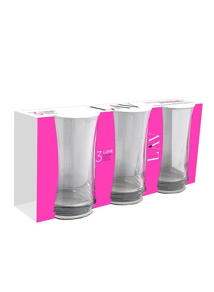 LAV Lune 365cc Long Drink Glass Set of 3 – Premium Drinking Glasses for Cocktails, Water, Juice & Refreshing Beverages - Image 2