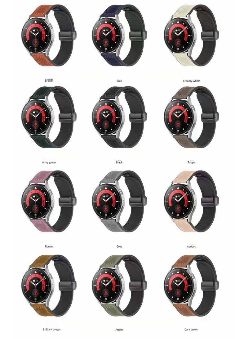 سوار ساعة جلدي مقاس 22 مم بتصميم مشبك مغناطيسي، متوافق مع Huawei GT3/4 46 مم، GT3 Pro، Huawei Watch 3، GT2e، GT2 Pro، GT2 42/46 مم، Samsung Galaxy Watch 3 45 مم/Gear S3 أخضر - Image 2