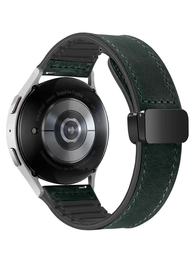 سوار ساعة جلدي مقاس 22 مم بتصميم مشبك مغناطيسي، متوافق مع Huawei GT3/4 46 مم، GT3 Pro، Huawei Watch 3، GT2e، GT2 Pro، GT2 42/46 مم، Samsung Galaxy Watch 3 45 مم/Gear S3 أخضر - Image 1