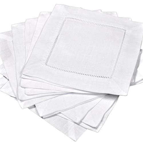 Bumblebee Linens مناديل كوكتيل بيضاء من بامبلبي 1 دزينة 6 × 6 مع حواف مخيطة نموذج CNLWH001 للمنزل والمطبخ - Image 1