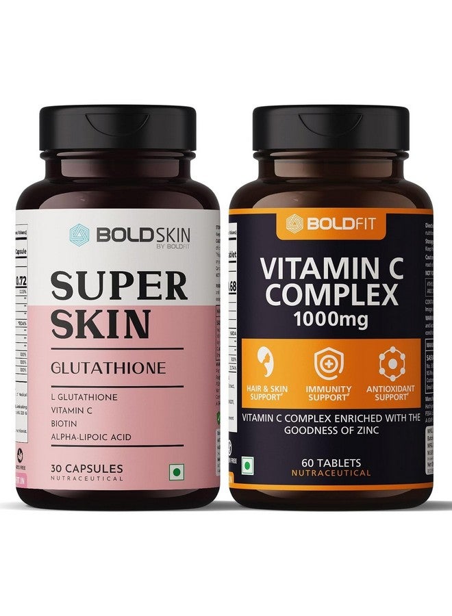 Boldfit L-Glutathione & Vitamin C Supplement Combo Pack With Zinc, Amla, Grape Extract, Vitamin E & Biotin For Skin, Immunity & Wellness Support - 90 Count - Image 1