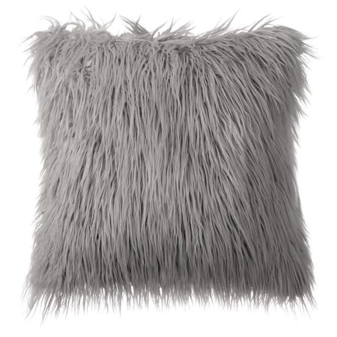 FAUX FUR PILLOW COVER DECORATIVE FLUFFY THROW PILLOW MONGOLIAN SOFT FUZZY PILLOW CASE CUSHION COVER FOR BEDROOM AND COUCH GRAY 18 X 18 INCHES