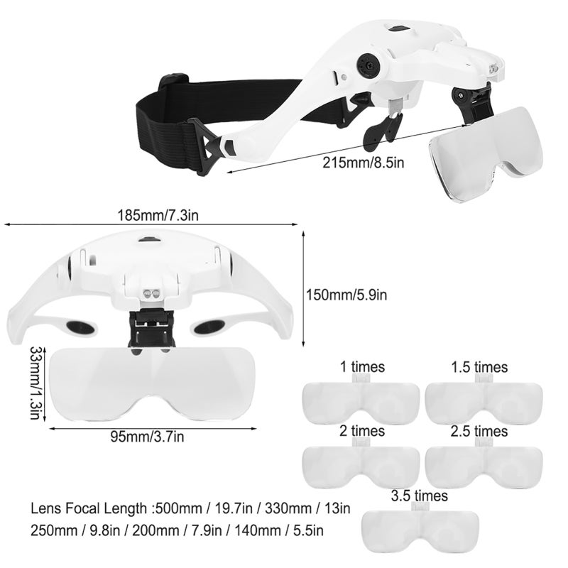 Headband Magnifier: Ultra-Lightweight Scratch-Resistant Binoculars - 5 Interchangeable Lens Boards 2 Bright LED Lights for Low Vision Reading Dentistry Surgery Research Sewing - Image 4