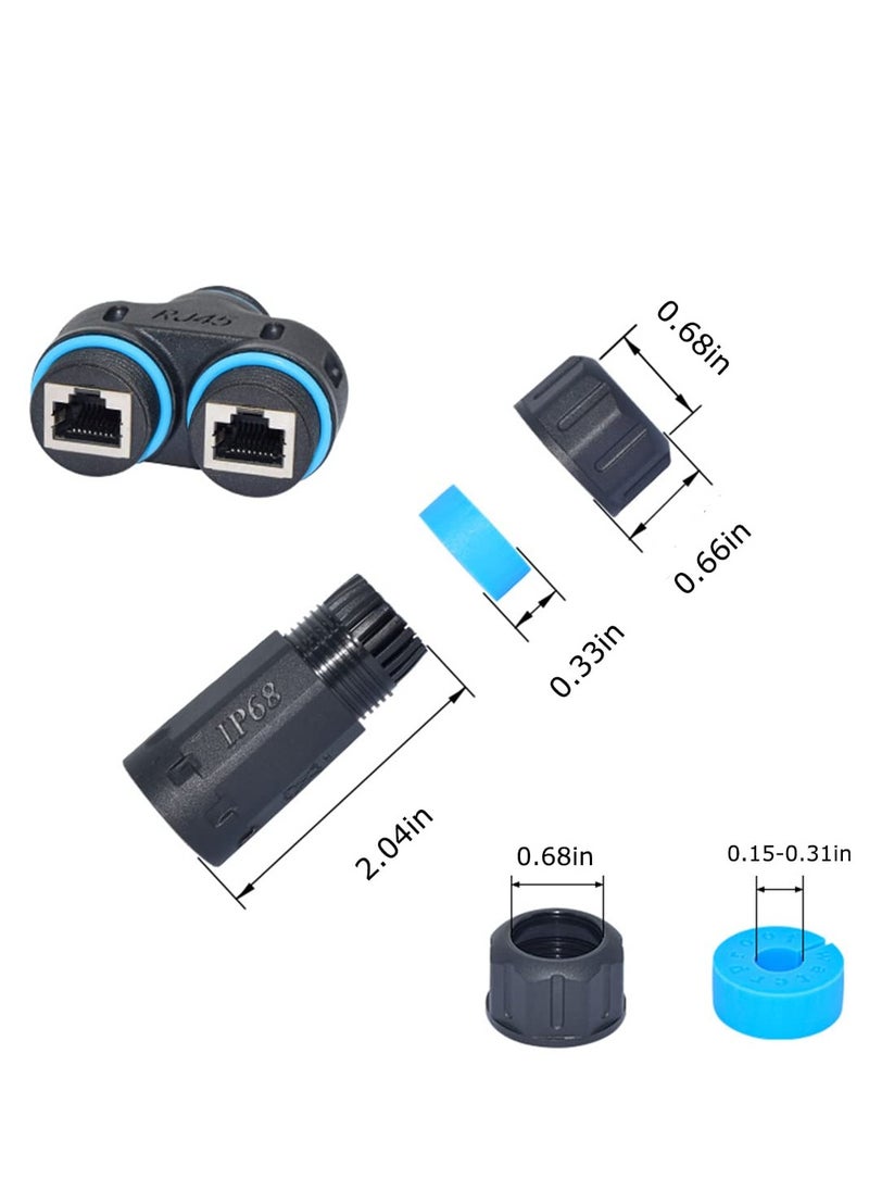 Excefore - Waterproof RJ45 Coupler Splitter, IP68 Waterproof Ethernet Coupler, 1 in 2 Out Splitter IP68 Ethernet Outdoor LAN Cable Connector for Cat5/Cat5e/Cat6/Cat7/Cat8 Ethernet Cable (1 Pair Female) - Image 1