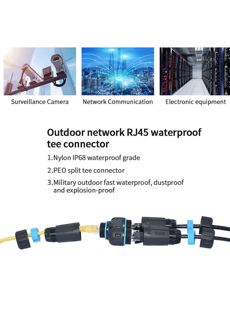 Excefore - Waterproof RJ45 Coupler Splitter, IP68 Waterproof Ethernet Coupler, 1 in 2 Out Splitter IP68 Ethernet Outdoor LAN Cable Connector for Cat5/Cat5e/Cat6/Cat7/Cat8 Ethernet Cable (1 Pair Female) - Image 1