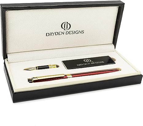 Dryden Designs Fountain Pen - Medium Nib and Fine Nib | Includes Luxury Box, 6 Ink Cartridges - 3 Black 3 Blue and Ink Refill Converter -Intense Black - Image 2