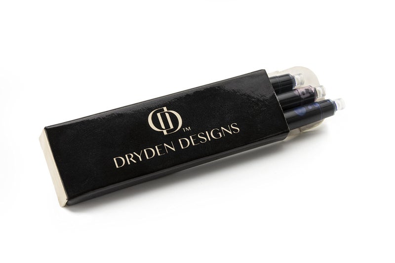 Dryden Designs Fountain Pen - Medium Nib and Fine Nib | Includes Luxury Box, 6 Ink Cartridges - 3 Black 3 Blue and Ink Refill Converter -Intense Black - Image 5