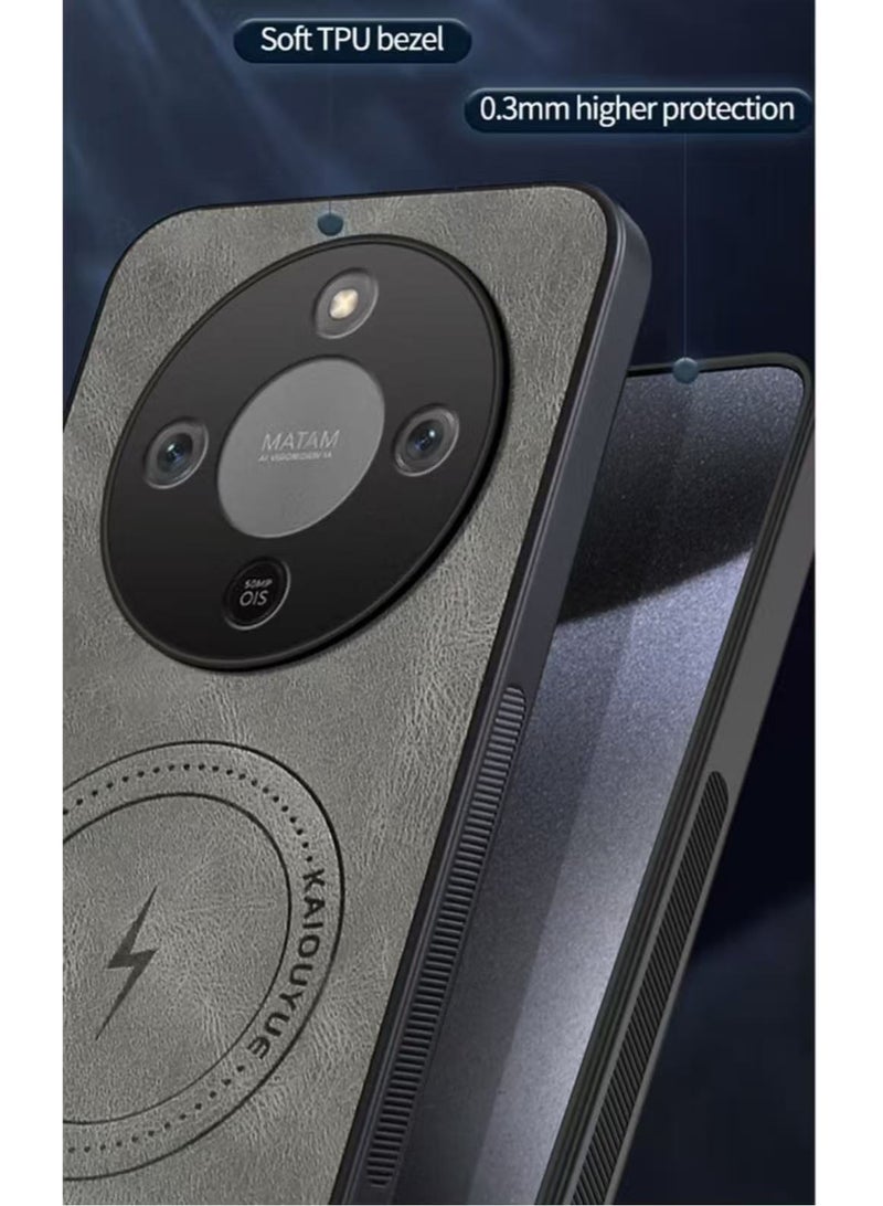 دكينج غطاء هاتف من الجلد الصناعي المغناطيسي لهواوي هونر X9d، متوافق مع غطاء خلفي فاخر وخفيف للغاية باللون الرمادي لهاتف Honor X9d - Image 2